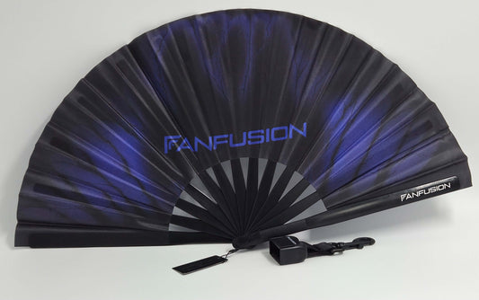 Stormfade hand fan – rave fan with clip holder and holster attachment. Wearable techno accessory for outdoor festivals, EDM events and high energy open airs.