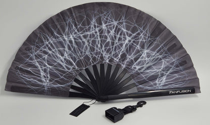 Fractaline psychedelic hand fan – trippy rave fan with clip and holster for techno festivals, psytrance parties and spiritual outdoor gatherings. Lightweight and wearable.