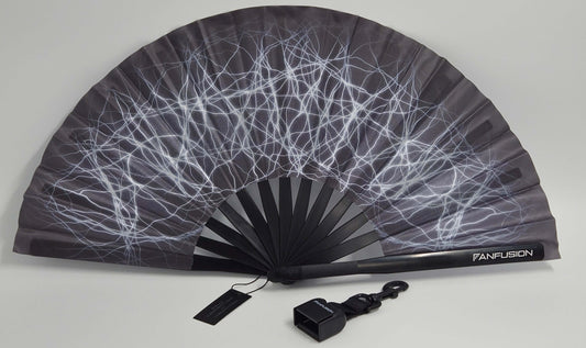 Fractaline psychedelic hand fan – trippy rave fan with clip and holster for techno festivals, psytrance parties and spiritual outdoor gatherings. Lightweight and wearable.