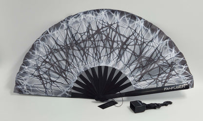 Fractaline psychedelic hand fan – trippy rave fan with clip and holster for techno festivals, psytrance parties and spiritual outdoor gatherings. Lightweight and wearable.